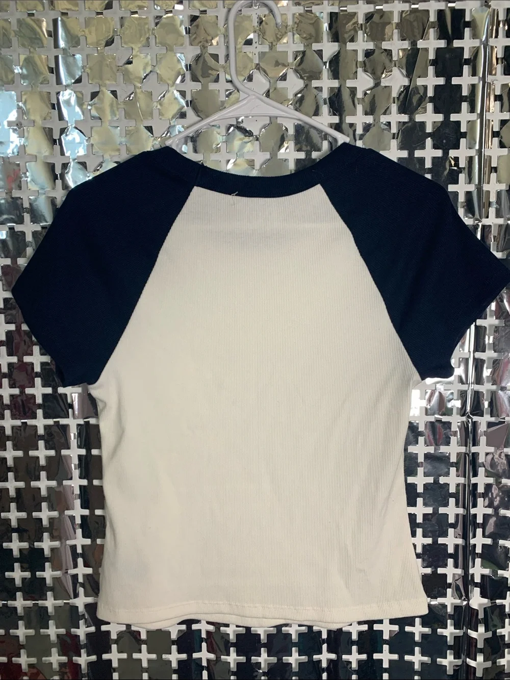 Old Navy White Tee with Navy Raglan Sleeves and Neck Trim
